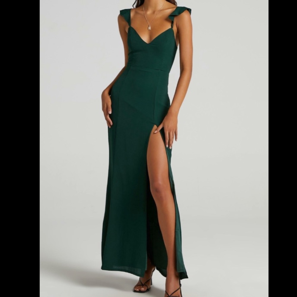 More than this ruffle strap maxi dress in emerald